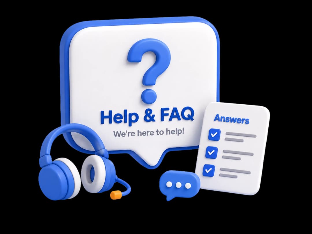 Help and FAQ center illustration showing support categories