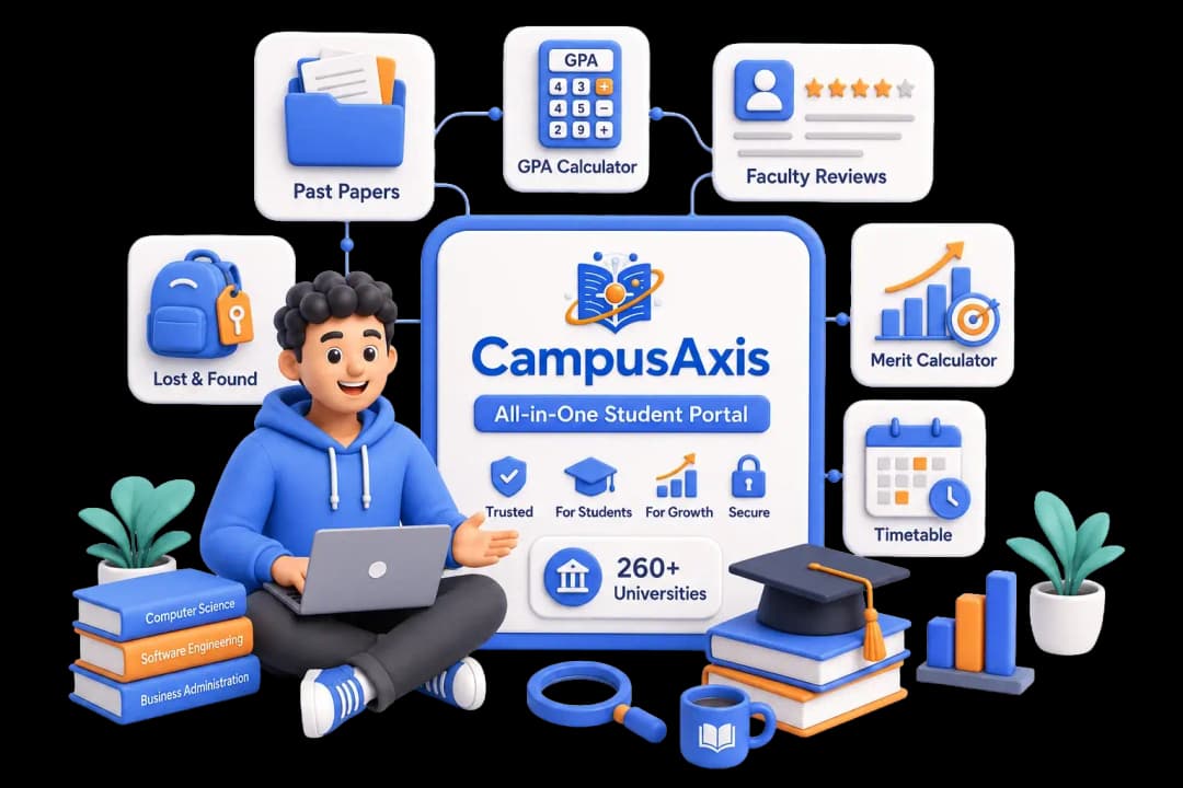 CampusAxis all-in-one student portal — GPA calculator, past papers, faculty reviews, merit calculator and timetable